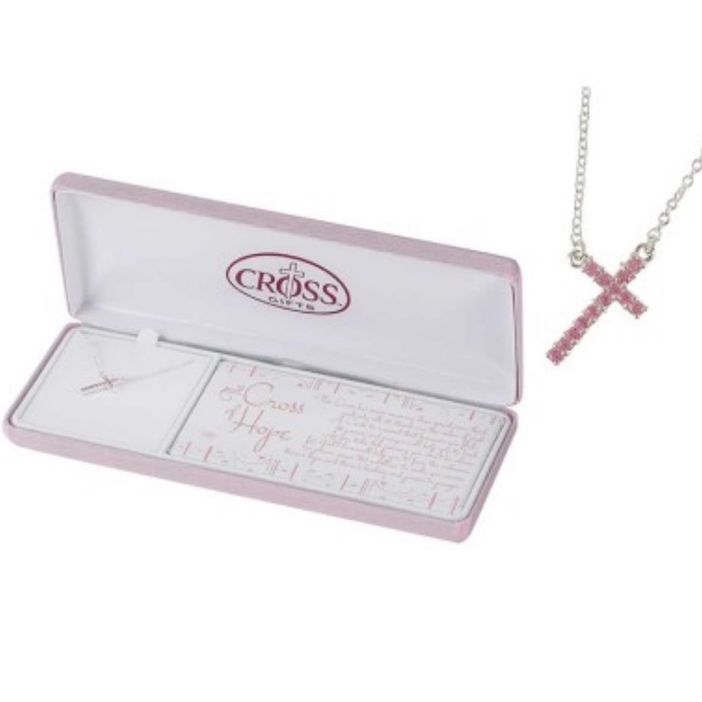 Dicksons Gifts Cross Necklace with Pink Beads